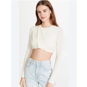 Significant Other Top Evelyn Draped Front Jersey Long Sleeve in Oatmeal